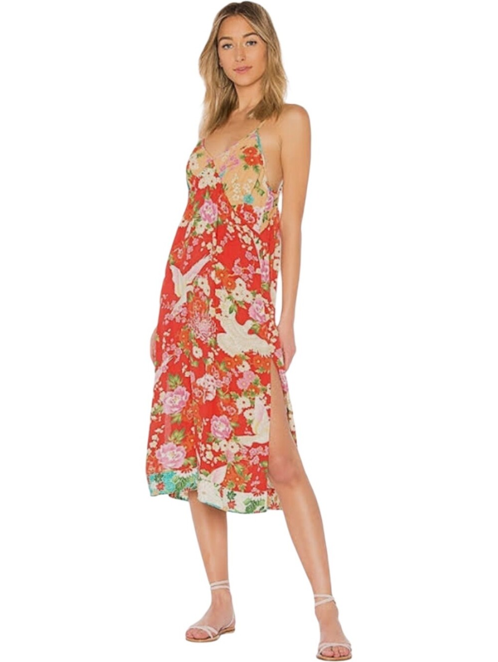 Spell x Revolve Delilah Patchwork Slip Midi Dress In Ruby